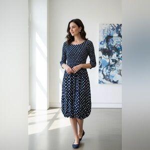 Alquema Womens Smash Pocket Crinkle Midi Dress Size 2 Us L Blue Polka Dot Retro